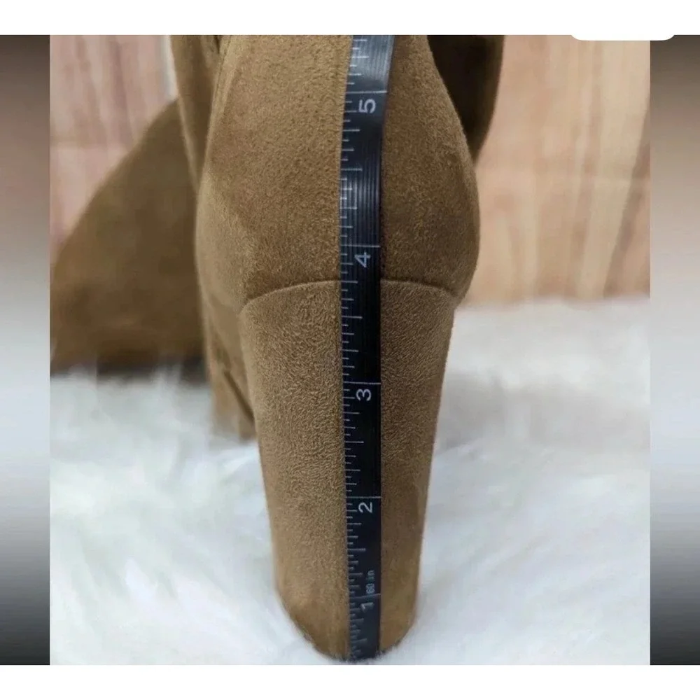 Marc Fisher‎ LTD Uday Tan Suede Pointed Toe Block Heel Boots Size 6.5M